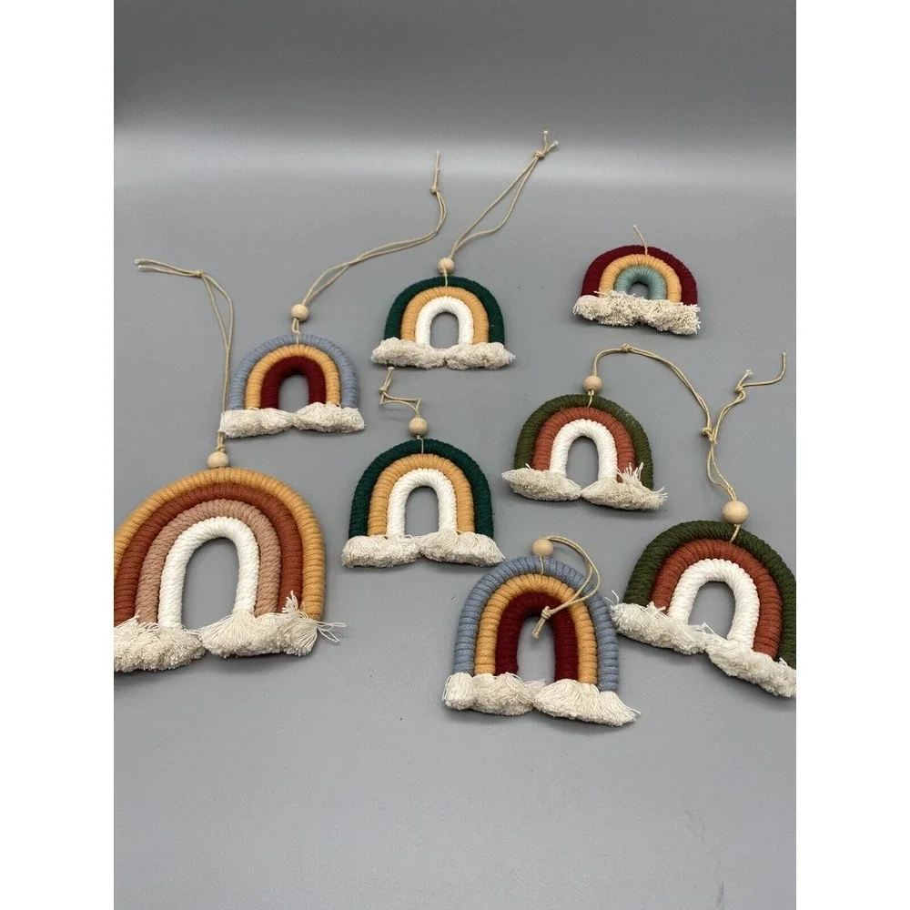 Set Of 8 Boho Macrame Rainbow Ornaments‎ Wall Hangings